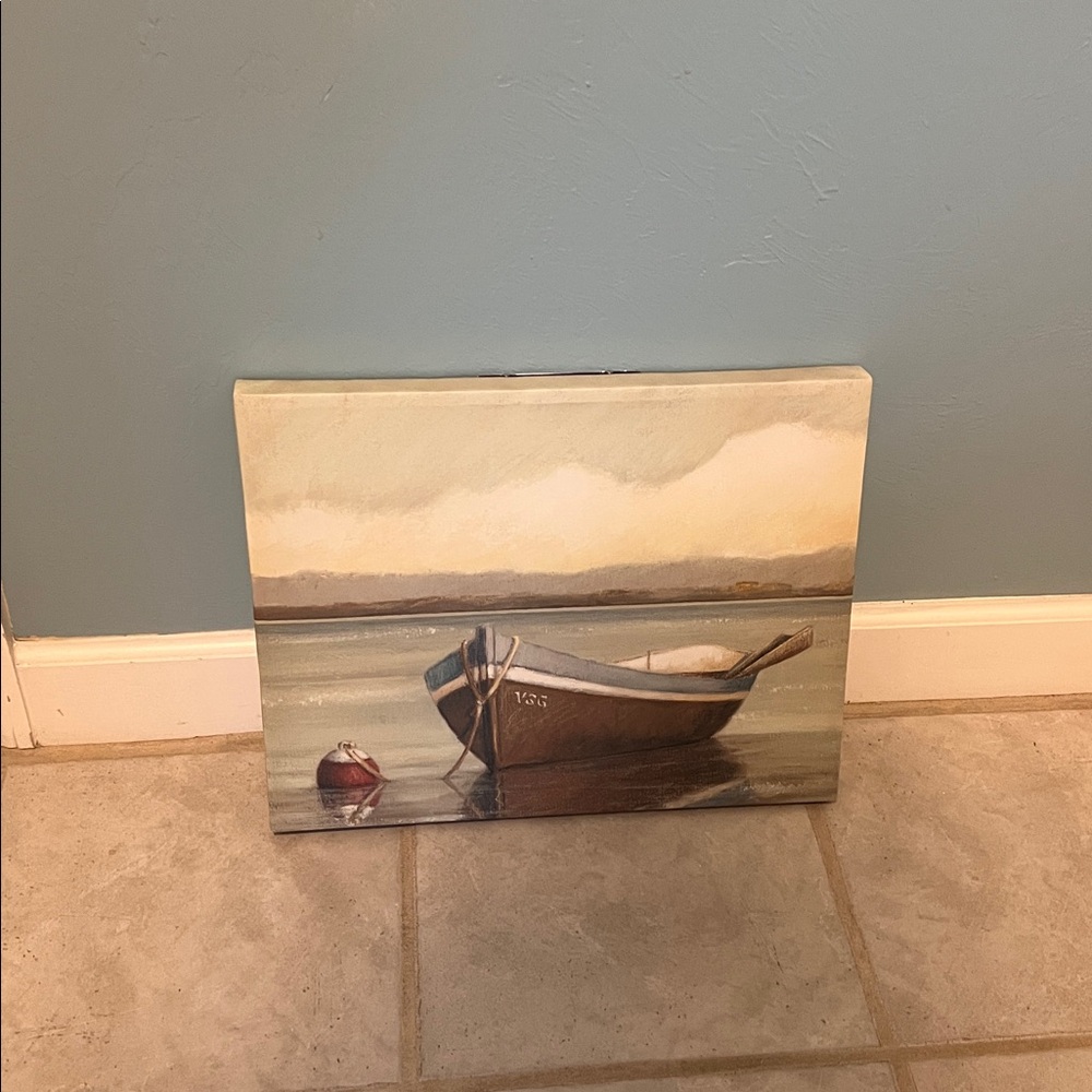 Serene Coastal Boat Canvas Art - Picture 3 of 4